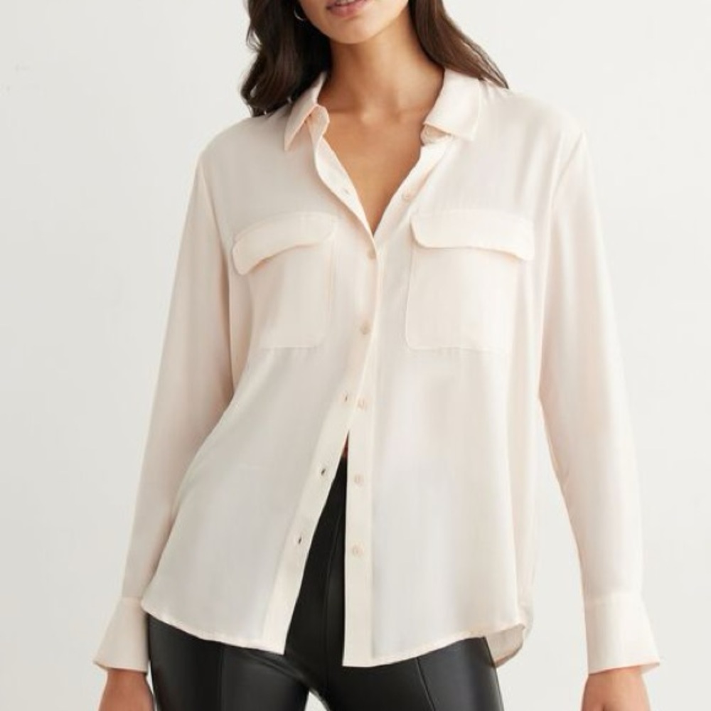 💙 DYNAMITE Cream Button-Up Sheer Blouse
